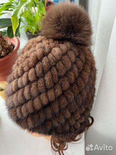Шапка норковая вязаная женская