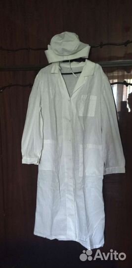 Медицинский халат 50 р-р белый с шапочкой, новое