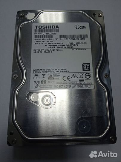 Жесткий диск Toshiba 500 Гб