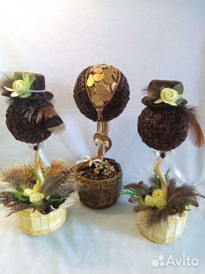 Кофейное дерево. Топиарий из зёрен кофе