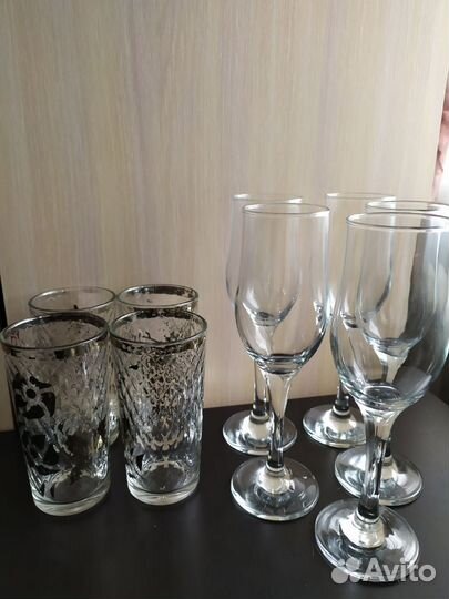 Бокалы для шампанского + стаканы