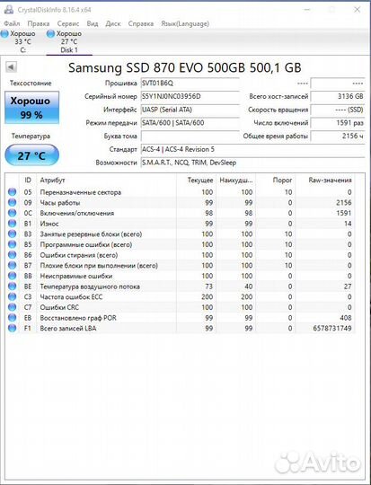 SSD диск Samsung 870 EVO 500 Gb