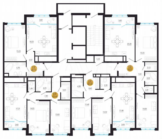 2-к. квартира, 60,4 м², 12/25 эт.