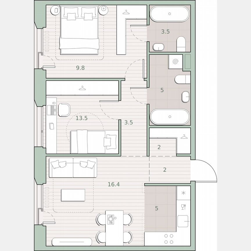 2-к. квартира, 60,7 м², 2/4 эт.