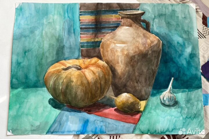 Натюрморт с тыквой и кувшином