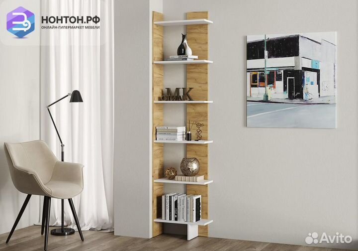 Стеллаж №6 белый / дуб крафт золотой