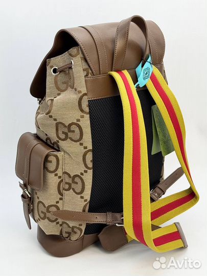 Мужской рюкзак Gucci жаккард кожа коричневый