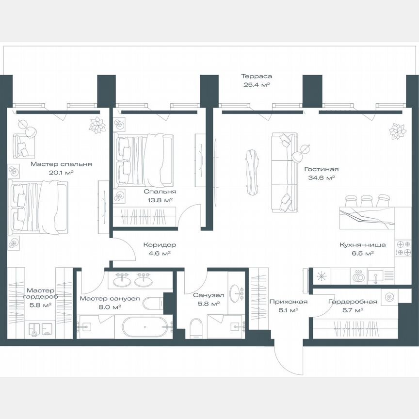 3-к. квартира, 117,6 м², 3/11 эт.