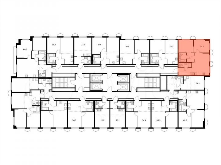 2-к. квартира, 54,5 м², 12/24 эт.