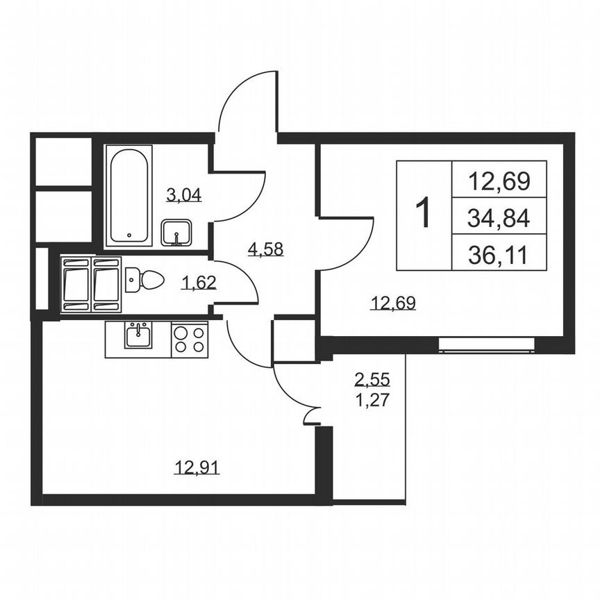 1-к. квартира, 36,1 м², 14/19 эт.