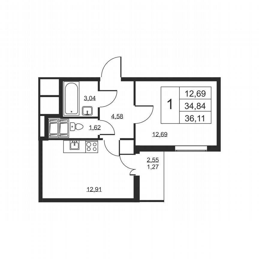 1-к. квартира, 36,1 м², 14/19 эт.
