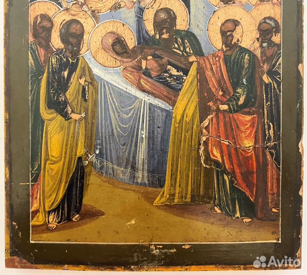 Икона старинная Успение в работу на кипарисе 19 в