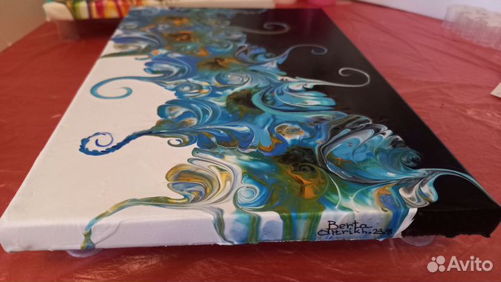 8 Дивный цветок. Картина Флюид арт (жидкий акрил)