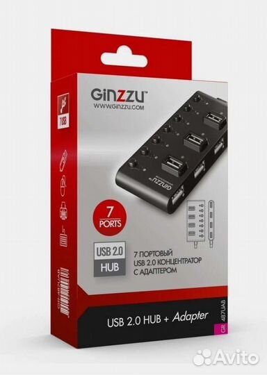 7 портовый USB хаб Ginzzu новый