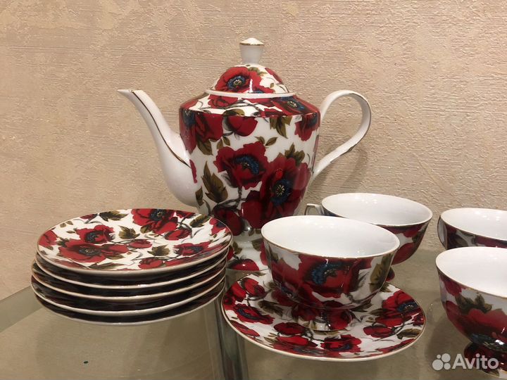 Чайный сервиз чайная пара маки на 6 персон