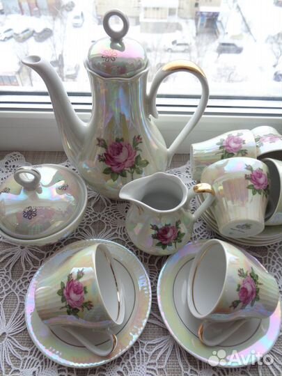 Сервиз Кофейный Роза гдр jlmenau ильменау Фарфор