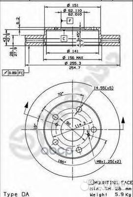 Диск тормозной передний 09.5623.14 (255х28) 5 о