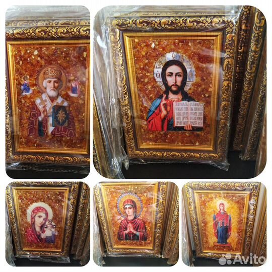 Икона из янтаря, икона матроны, икона святых