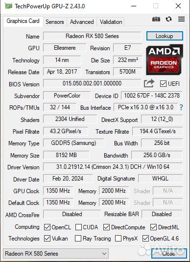 Видеокарта rx580 8gb