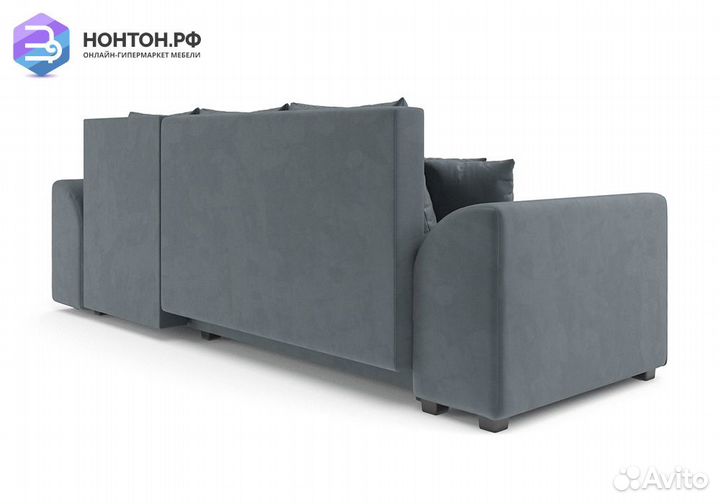 Угловой диван еврокнижка Каскад велюр серо-синий