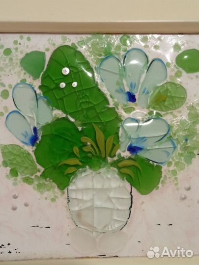 Картина из стекла, эмали в деревянной рамке