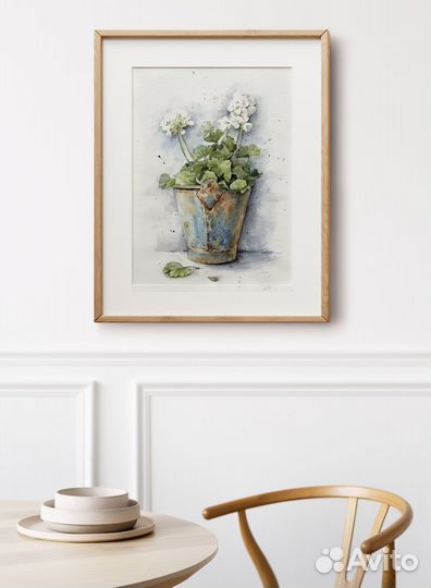 Картина акварелью цветы Герань