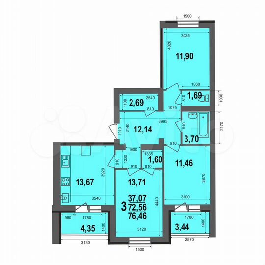 3-к. квартира, 76,5 м², 5/5 эт.