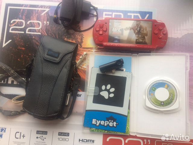 PSP редкая красная с камерой 32 гб игр