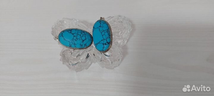 Серебряные серьги с натуральной бирюзой