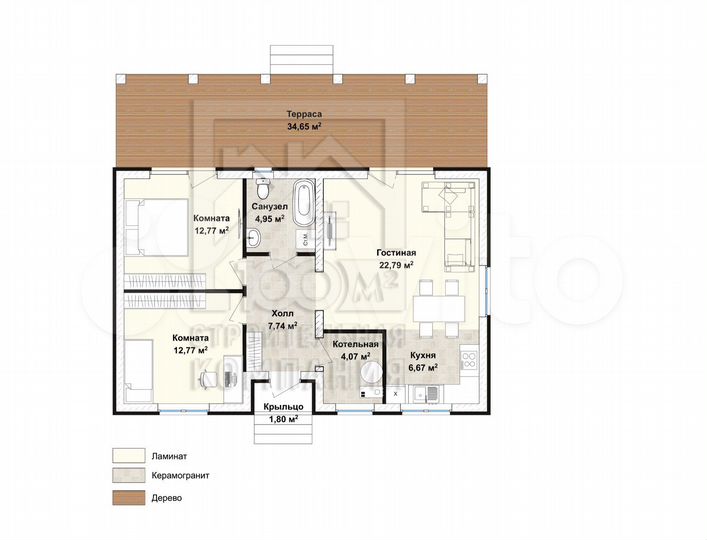 Коттедж 108 м² на участке 7,5 сот.