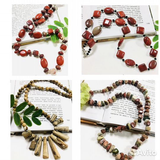 Бусы из камней. Яшма. Гранат. Аметист. Аквамарин