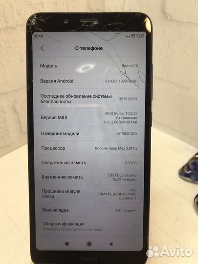 Xiaomi Redmi 7A 2/16 Гб Matte Blue / Битый экран
