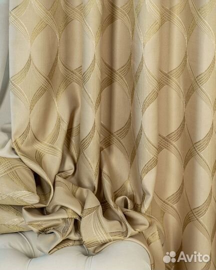 Шторы жаккард Альба Золотой песок готовые