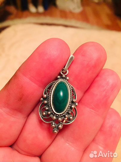 Кулон подвеска 925 с малахитом