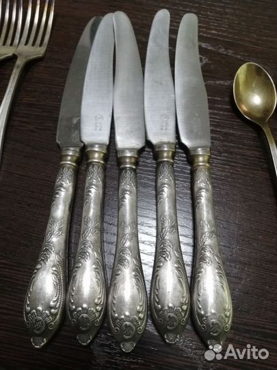 Мельхиор ножи 6шт, вилки 4шт, ложки 4шт