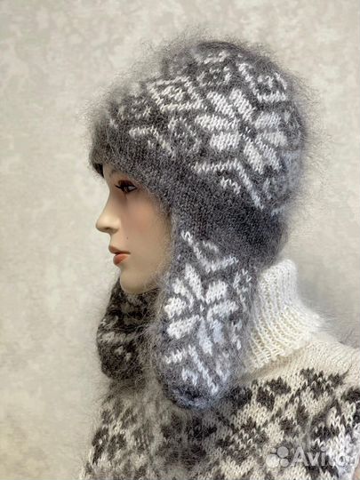 Шапка ушанка вязаная зимняя