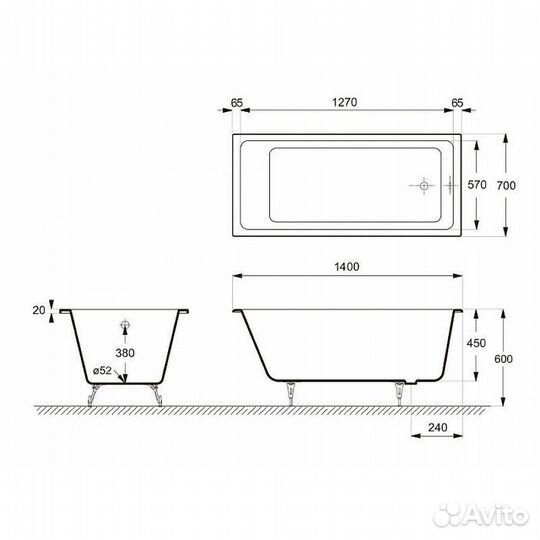 Чугунная ванна Delice Level DLR230618R-AS 140x70