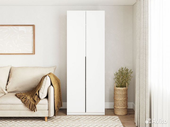 Распашной шкаф Арно 2 двери Белый текстурный Со штангой