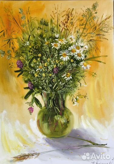Картина этюд полевые цветы ромашки маслом