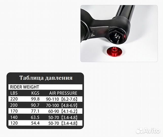 Вилка воздушная масляная nanlio enix. 140 мм. конус 15*100мм. 24