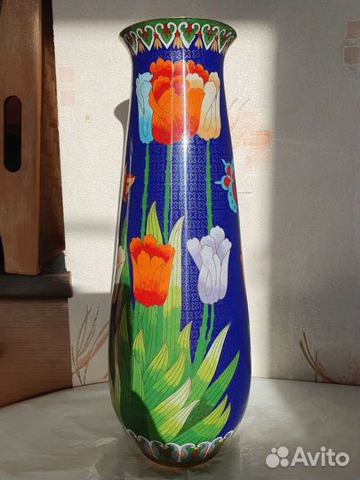 Ваза Клуазоне 41см Тюльпаны Винтаж