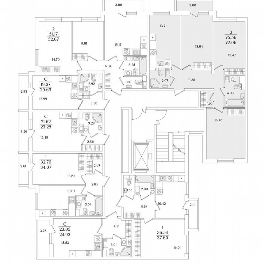 3-к. квартира, 77,1 м², 6/9 эт.