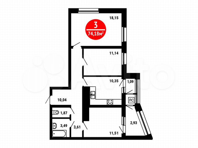 3-к. квартира, 74,2 м², 24/25 эт.