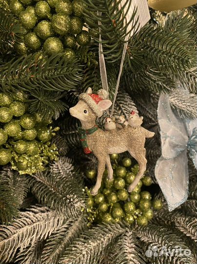 Новогодняя елочная игрушка олененок С птичками