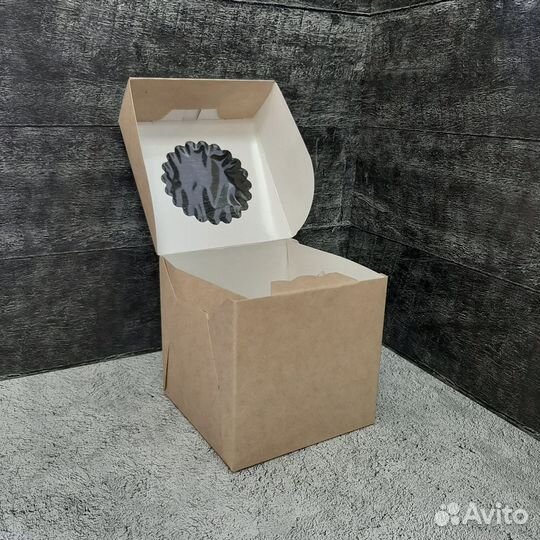 Коробки крафт с окном для Капкейков, маффинов