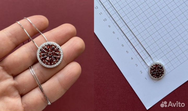 Гранатовый кулон на цепочке 45 см