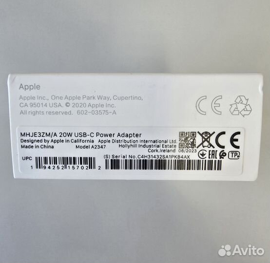 Зарядка на iPhone Apple Type-C, 20W (mhje3ZM/A)