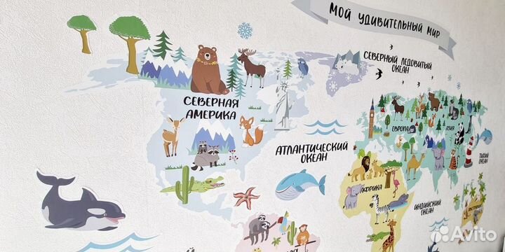 Интерьерная наклейка Карта Мира в детскую комнату