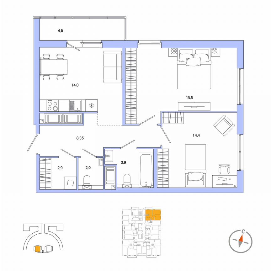 2-к. квартира, 66,7 м², 25/25 эт.