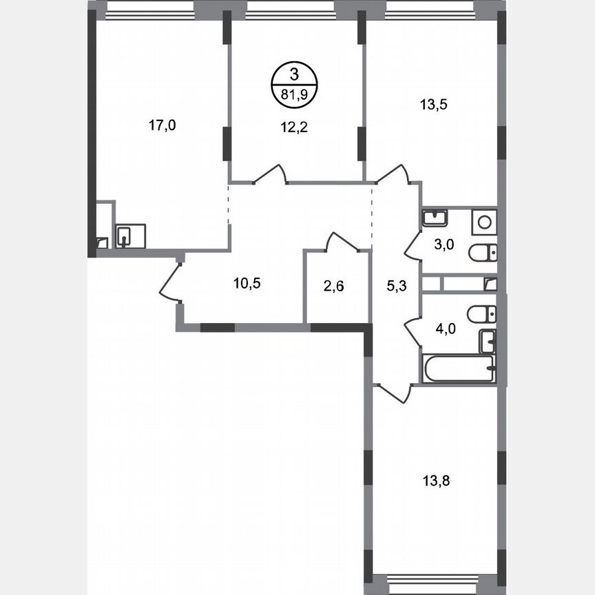 3-к. квартира, 81,9 м², 3/17 эт.